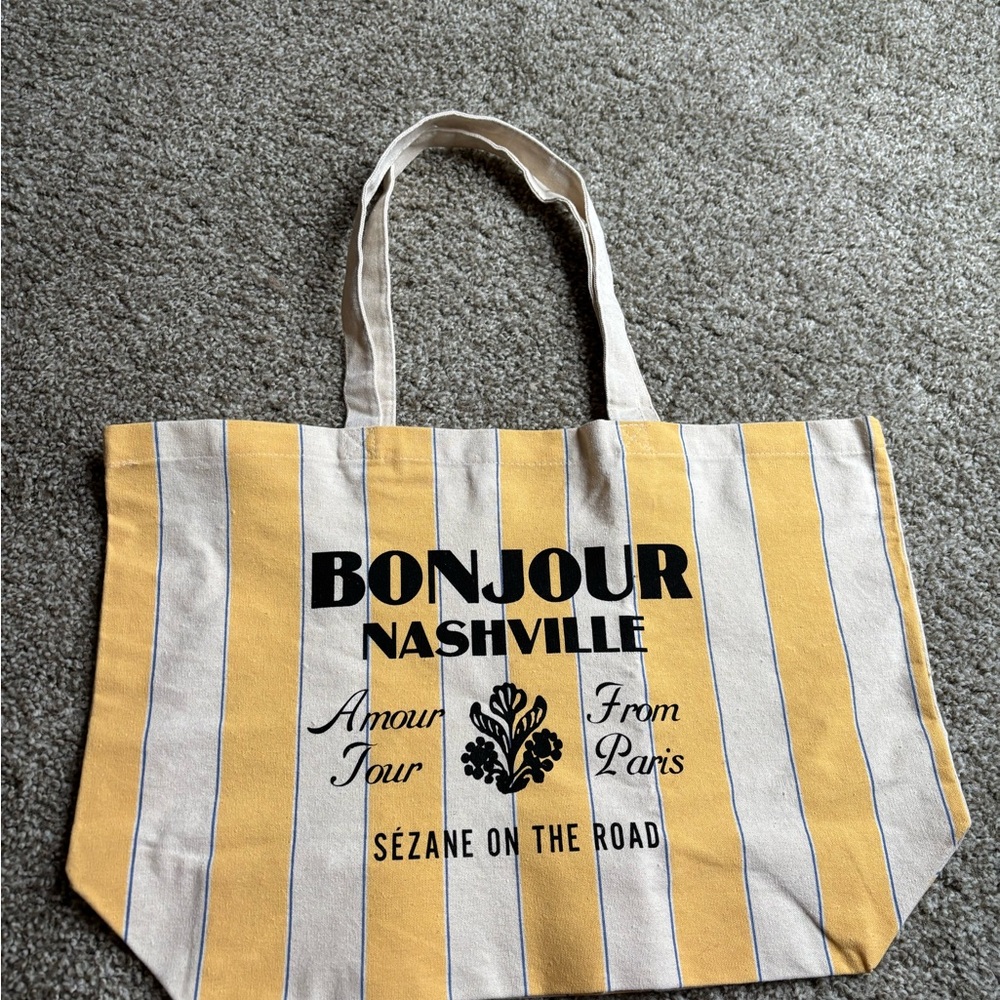 Sézane Yellow and Cream Striped Tote Bag